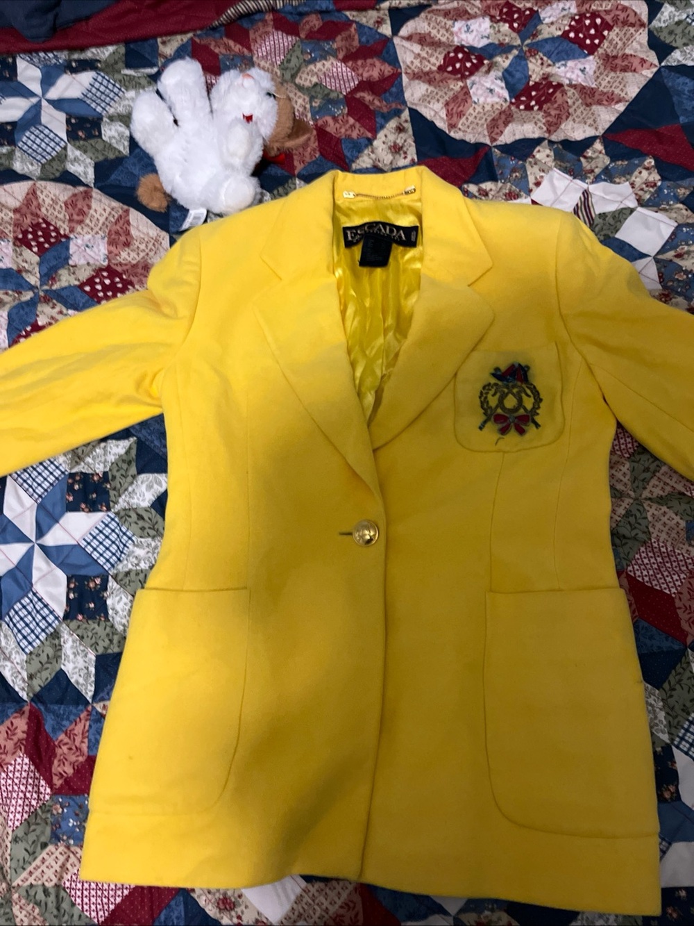 Escada Bright Yellow Wool-Blend Crest Blazer